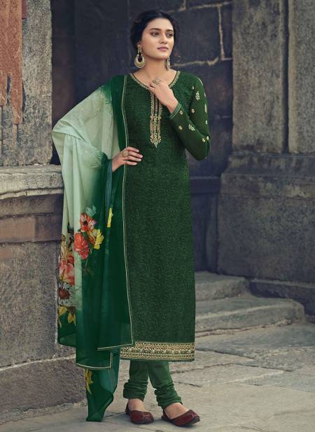 Dark Green Colour Patola Partywear Designer Faux Georgette Embroidery Work With Stone Salwar Suit Collection 1004